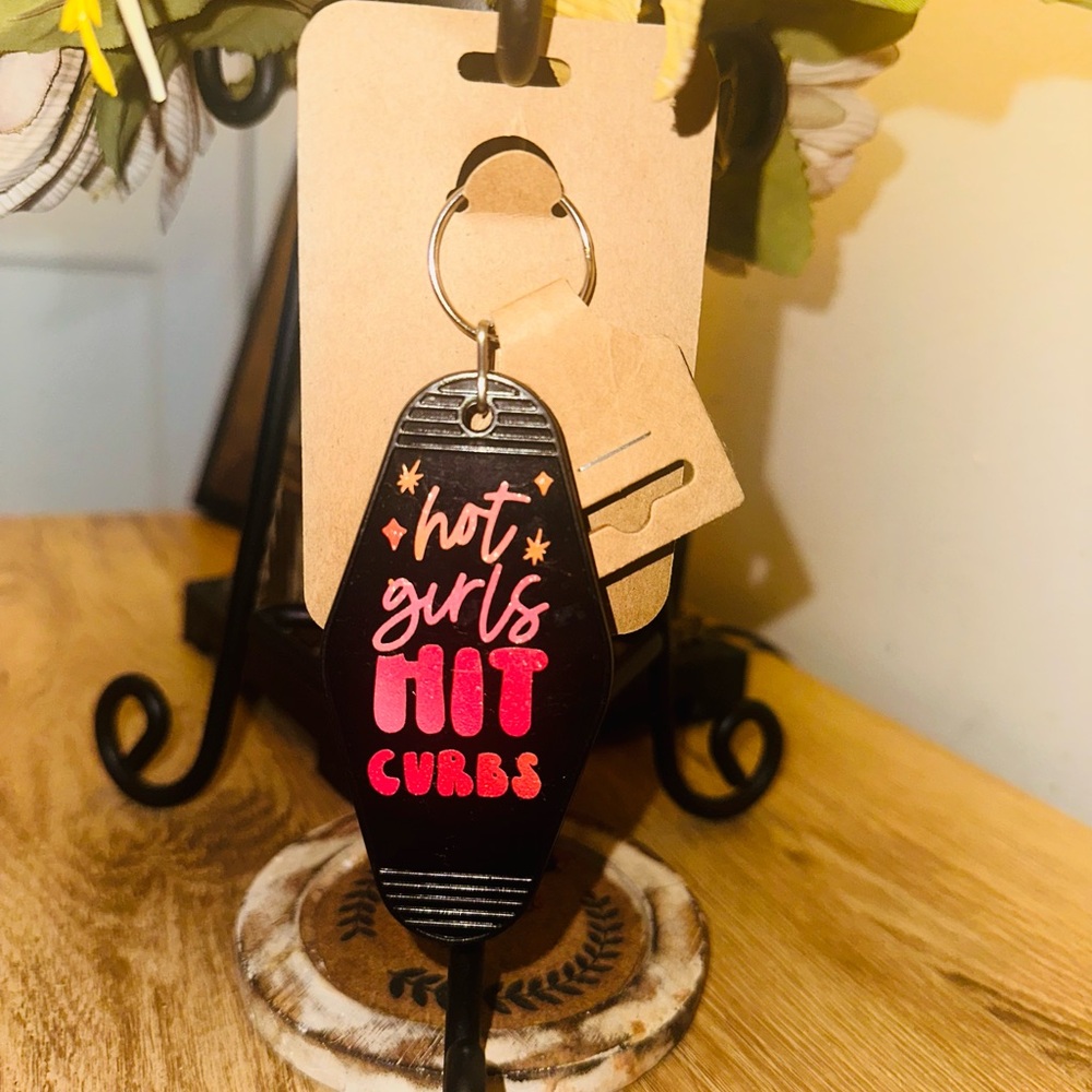 Black and Pink Motel Keychain “Hot Girls Hit CUrbs”